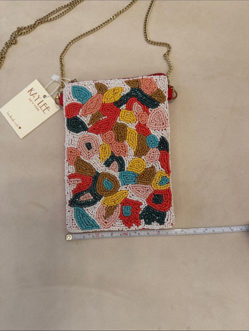 Multicolor Beaded Floral Crossbody Bag with Gold Chain - Picture 3 of 5
